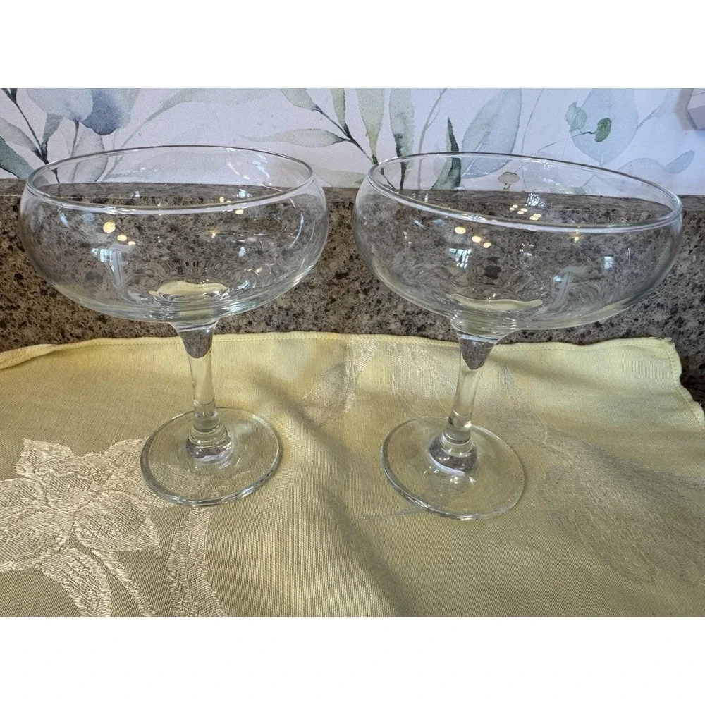 Set of 2 Pasabahce Coupe Glasses Monogram Champagne Cocktail 5.5